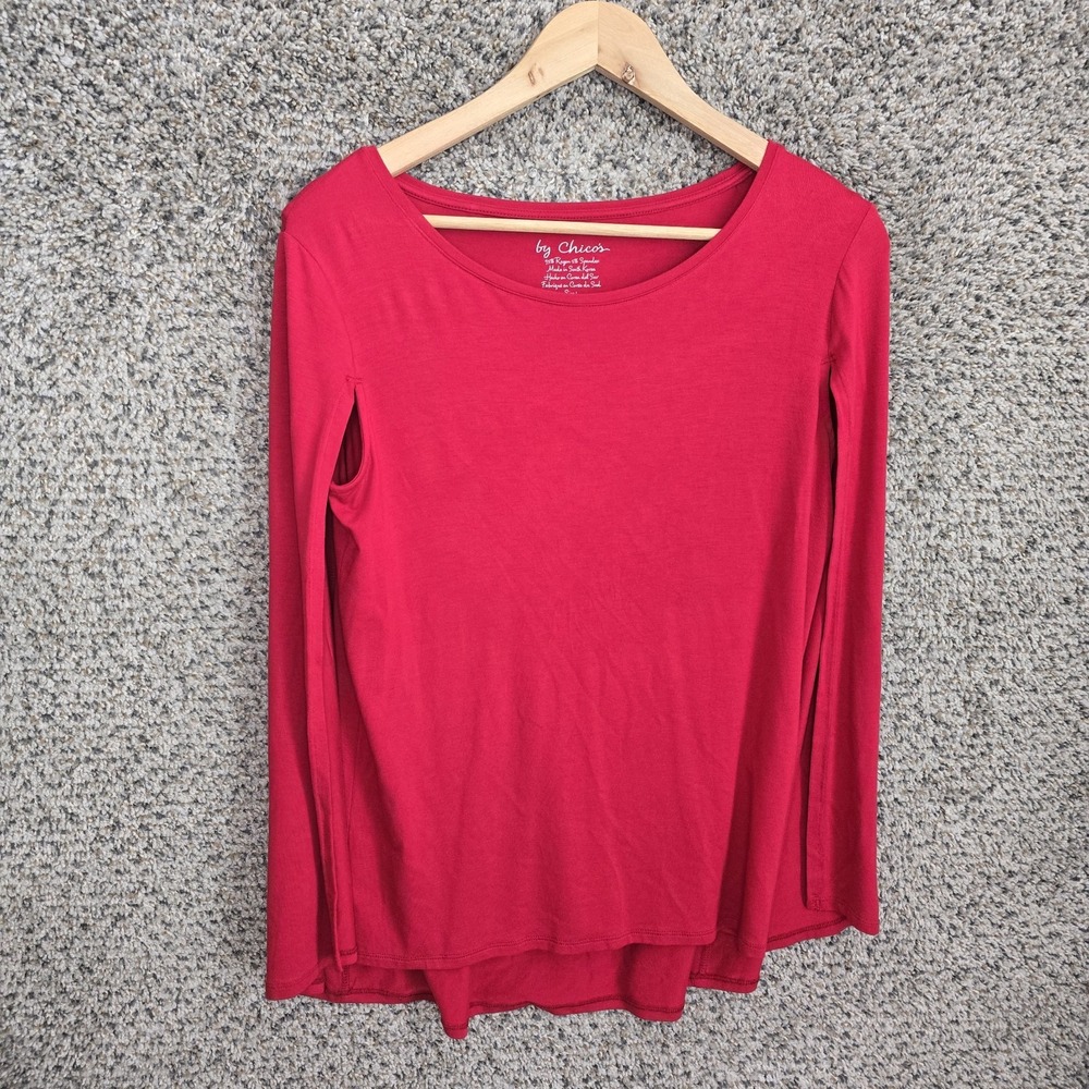 Chicos‎ Top Womens 1 US Medium Red Cape Sleeve Stretch Casual Ladies Rayon